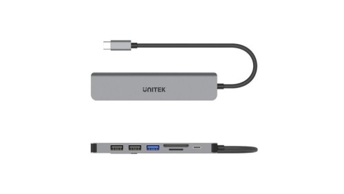 UNITEK Hub USB-C aluminium 7w1 czarny 0,15m