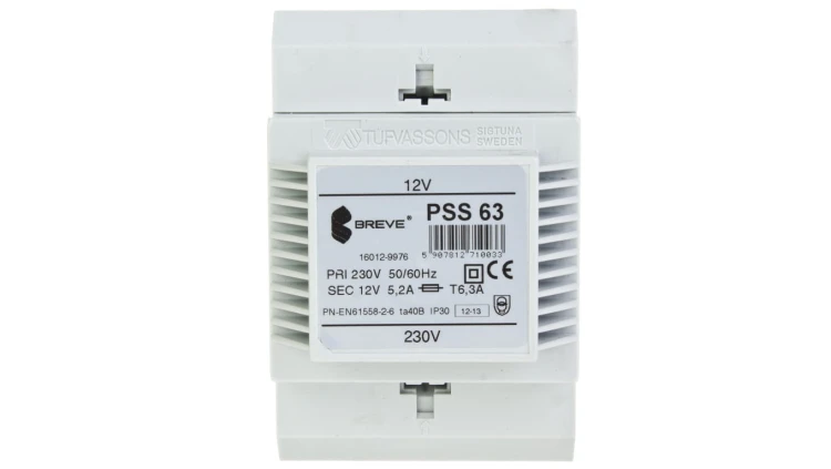 Transformator 1-fazowy modułowy bezpieczeństwa PSS 63 230/ 12V 5,2A, na szynę DIN, IP30, Ta 40, 16012-9976