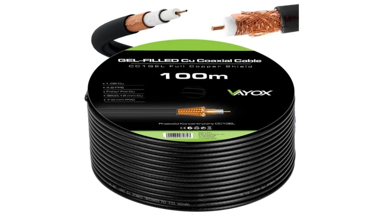 Przewód koncentryczny 1.02 Cu + 32x0.12mm Cu CC1-100GEL czarny Vayox 100m