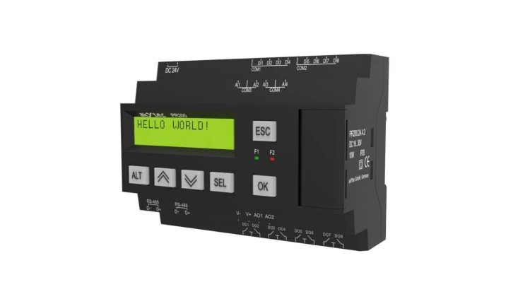 Uniwersalny, programowany sterownik PLC z wyświetlaczem LCD, 8DI, 8DO, 4AI(U/I), 2AO, Rs485x2, 24 VDC - PR200.24.4.2 65868