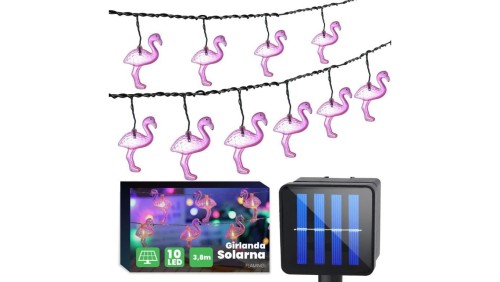 GIRLANDA SOLARNA ogrodowa OZDOBNA 10 różowych flamingów 6500K GOLDLUX (Polux)