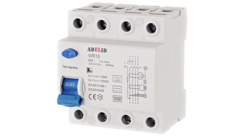 Wyłącznik różnicowoprądowy 4P 63A 30mA typ B 10kA WR10 63/4/30/B