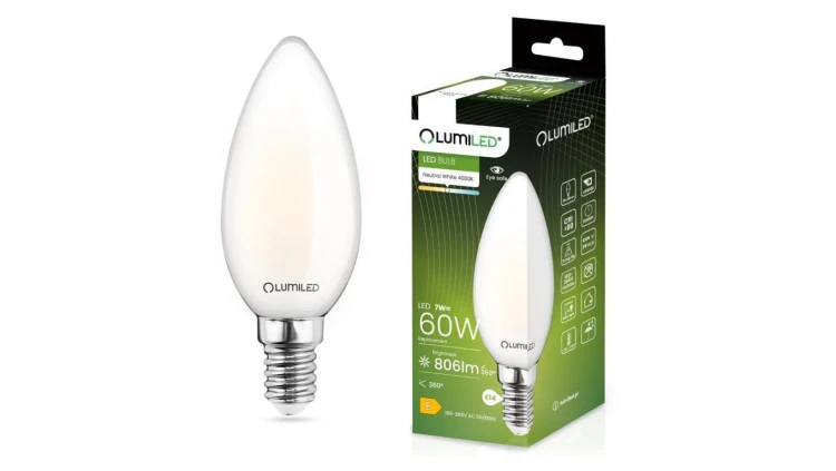 Żarówka LED E14 B35 7W = 60W 806lm 4000K Neutralna 360 Filament LUMILED