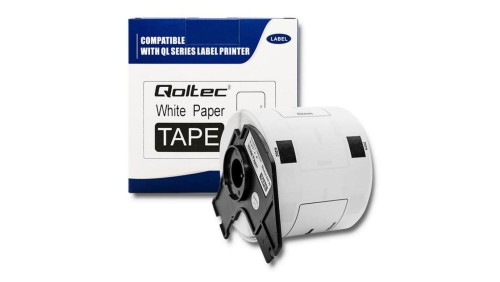 Qoltec Taśma do BROTHER DK-11202 62mm x 100mm 300 etykiet Biała/ Czarny nadruk Rolka z uchwytem