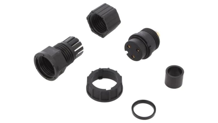 Złącze okrągłe wtyk rozmiar D żeński 3-PIN złocony 20A IP67 DC-03BFFB-LL7001