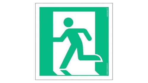 ZNAK - AE001 Wyjście ewakuacyjne lewostronne 35 x 35 cm FS - Folia samoprzylepna foto.