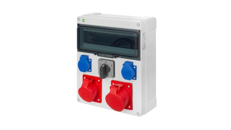 RS rozdzielnica siłowa 13-modułów wyłącznik L/P 2X2P+Z, 3P+N+Z 16A, 3P+N+Z 32A natynkowa, IP44 6210-17