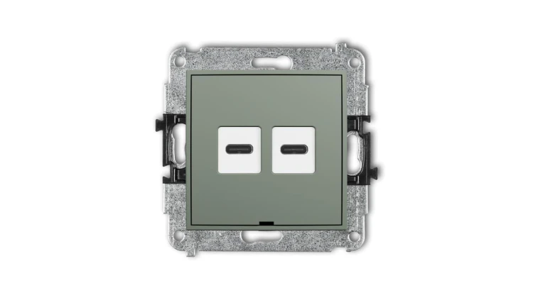 MINI Mechanizm ładowarki USB podwójnej 2xUSB C, 20W max., bez pola opisowego szałwiowy 61MCUSBBO-7