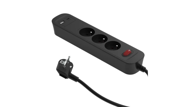 Przedłużacz szybkoładujący PD20 3-gniazdowy z wyłącznikiem + 2x USB (A+C) 1,4m SQUALL, grafitowy / 34098