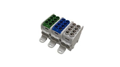 Blok dystrybucyjny - rozdzielczy HLAK25 3P szary, niebieski, zielony 2xAl/Cu 25mm²+16mm² 1000VAC/1500VDC MAG3251ABG