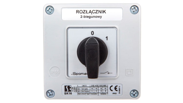 Łącznik krzywkowy 0-1 2P 16A w obudowie SK16-1.828OB11