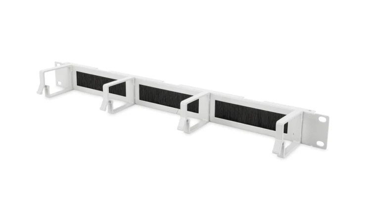Organizator kablowy ze szczotką 19 1U 4x uchwyty aluminiowe 44x72mm szary DN-97662