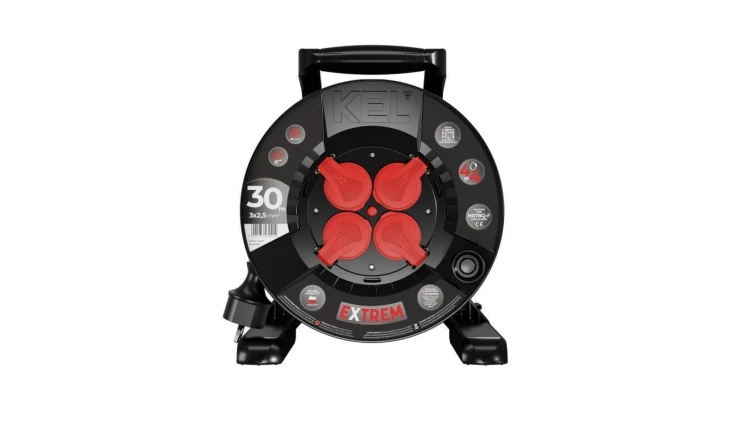 Przedłużacz bębnowy EXTREME LINE 4 gniazda z/u IP44 16A H07BQ-F 3x2,5 30m czarny W-100086