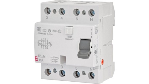 Wyłącznik różnicowoprądowy 4P 25A 0,03A typ A 6kA EFI6-P4 A 25/0.03 002061661