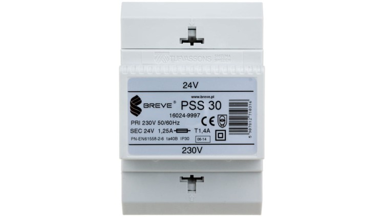 Transformator 1-fazowy modułowy bezpieczeństwa PSS 30 230/ 24V 1,25A, na szynę DIN, IP30, Ta 40, 16024-9997