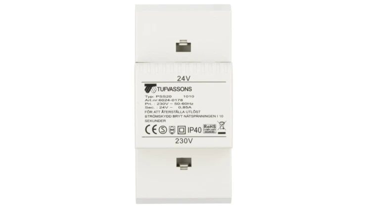 Transformator 1-fazowy modułowy bezpieczeństwa PSS 20 230/ 24V 0,85A, na szynę DIN, IP40, Ta 40, 16024-0178