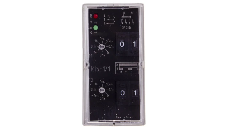 Przekaźnik czasowy 2P 5A 0,001sek-99h 220-230V AC/DC praca cykliczna,(start od załączenia na nastawiony czas) RTX-171 220/230