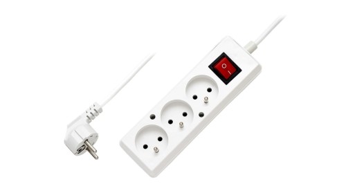 Przedłużacz z wyłącznikiem 3-gniazda z/u 10A 1,5m /OMY 3x1/ biały PS-370WS T-106090