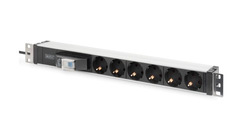 Listwa zasilająca PDU 19 Rack 6x schuko 2m 1x wtyk unischuko 16A wyłącznik nadprądowy DN-95417