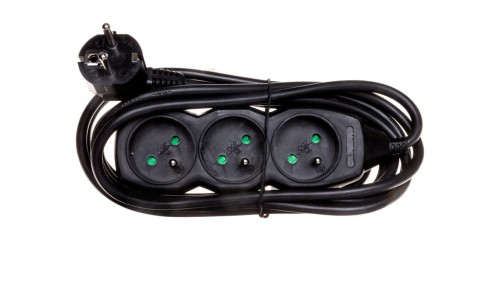 Przedłużacz 3-gniazda z/u 3m /H05VV-F 3G1/ czarny PC0313