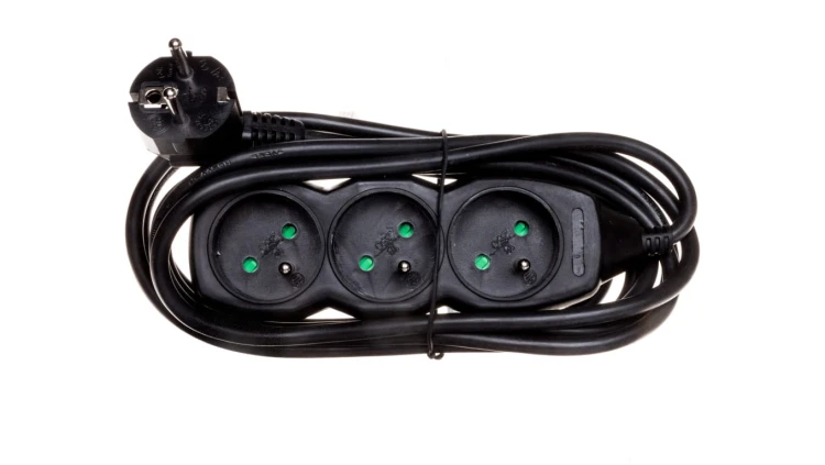 Przedłużacz 3-gniazda z/u 3m /H05VV-F 3G1/ czarny PC0313