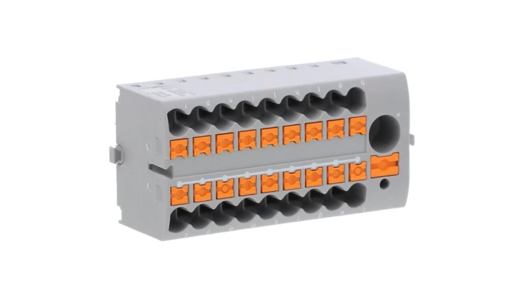 Blok rozdzielczy PTFIX 6/18X2,5-NS35A GY, szare złącze przemysłowe - 18 punktów przyłączeniowych o przekroju 2,5mm2
