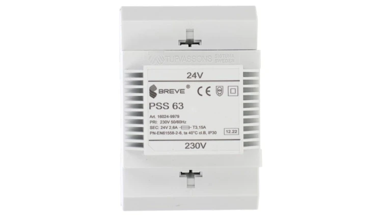 Transformator 1-fazowy modułowy bezpieczeństwa PSS 63 230/ 24V 2,6A, na szynę DIN, IP30, Ta 40, 16024-9979