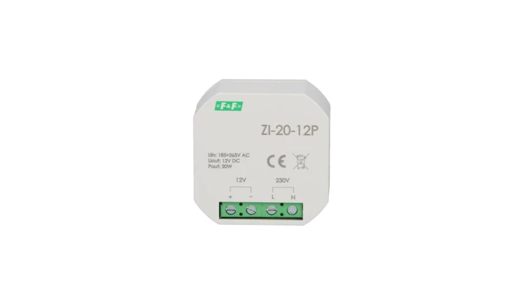 Zasilacz impulsowy do puszki 180-264V AC, wyj. 12V DC 1,6A 20W ZI-20-12P