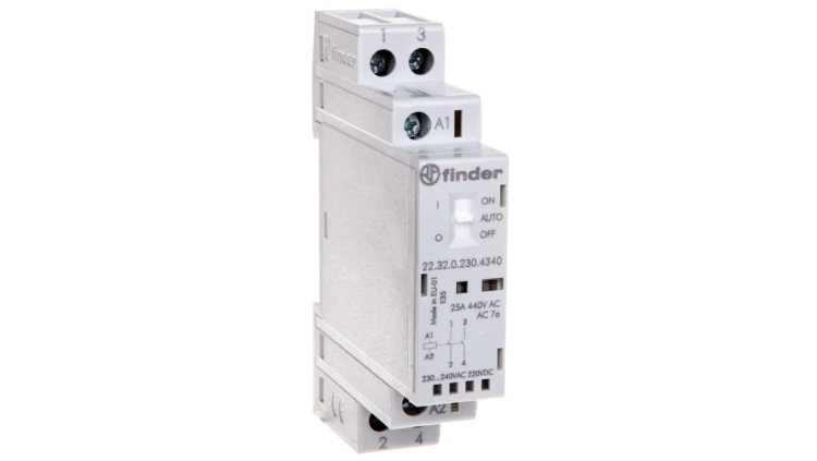 Stycznik modułowy 2Z 25A 230V AC/DC funkcja Auto-On-Off, wskaźnik zadziałaniua + LED 17,5mm 22.32.0.230.4340