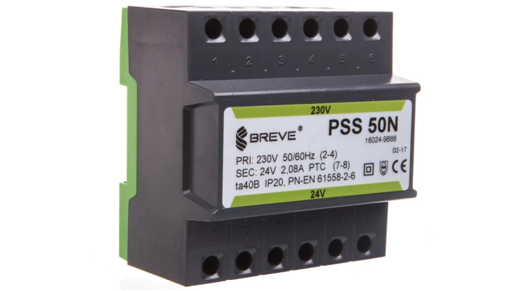 Transformator 1-fazowy modułowy bezpieczeństwa PSS 50N 230/ 24V 2,1A, na szynę DIN, IP20, Ta 40, 16024-9888