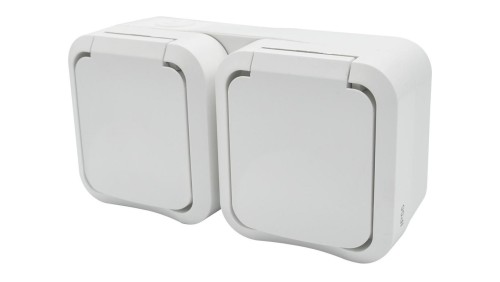 Gniazdo z uziemieniem podwójne natynkowe Aqua Pro IP55 białe 60225