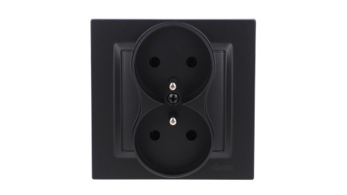 Simon 10 Gniazdo wtyczkowe z uziemieniem podwójne, monoblok, 16A, 250V, zaciski śrubowe kompletne, czarny mat CGZ2/49
