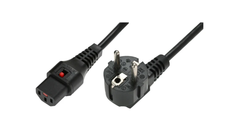 Kabel połączeniowy zasilający 3x1 Schuko kątowy/IEC C13 prosty M/Ż czarny IEC-EL182S /2m/