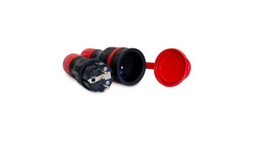 Zestaw EXTREM wtyczka + gniazdo 16A 2P+Z 250V IP54 czarny/czerwony ZWG-54