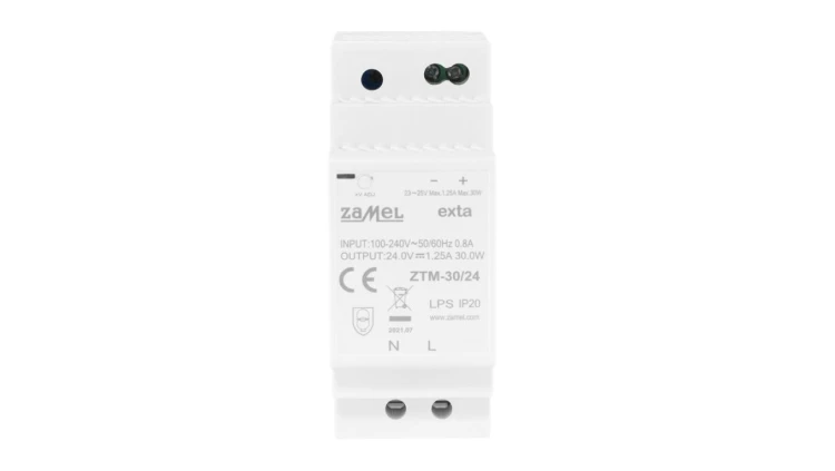 Zasilacz impulsowy montowany na szynie TH-35 (DIN) 30W 24V DC typ: ZTM-30/24 EXT10000282