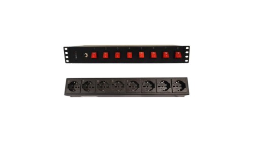 Listwa Rack 19 cali 1.5U, 8x gniazdo UNEL tył, 8x wyłącznik przód I-CASE STRIP-815I