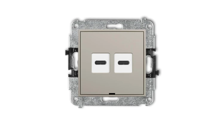 MINI Mechanizm ładowarki USB podwójnej 2xUSB C, 20W max., bez pola opisowego taupe 60MCUSBBO-7