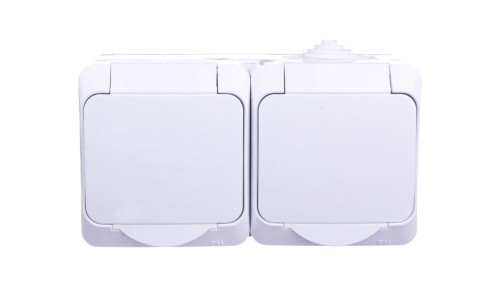 Cedar Plus Gniazdo hermetyczne podwójne z/u z klapką i przesłonami 16A IP44 białe WDE000522