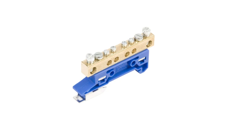 Zacisk ochronny 2x16mm2, 4x4mm2 mosiądz mocowanie na szynę TS35 niebieski ZO-2106 A14-2036