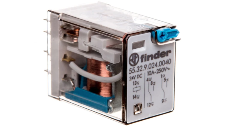 Przekaźnik miniaturowy 2P 10A 24V DC przycisk testujący mechaniczny wskaźnik zadziałania 55.32.9.024.0040