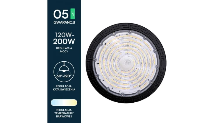 Oprawa Przemysłowa LED HighBay 120W/160W/200W 3000k/4000k/6000k 160lm/w Kąt: 60/90/120 IP65 Czarna 5 Lat Gwarancji 20331