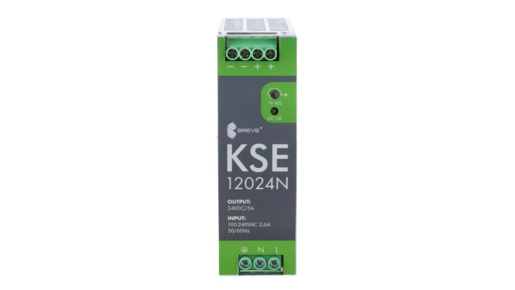 Zasilacz impulsowy KSE 12024M 230/ 24VDC 5A 120W na szynę DIN, Uzas: 96-264VAC Uwyj: 24-28VDC, Ta70, 18924-9989