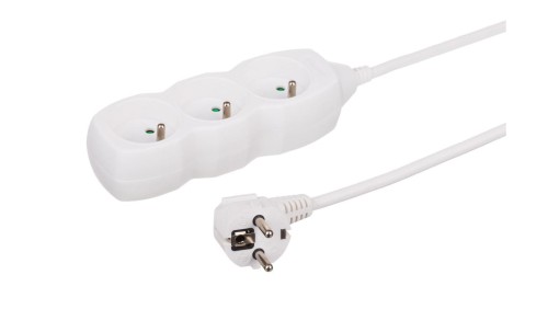 Przedłużacz 3-gniazdowy, 3m biały, 3x1,0mm OWY 34330