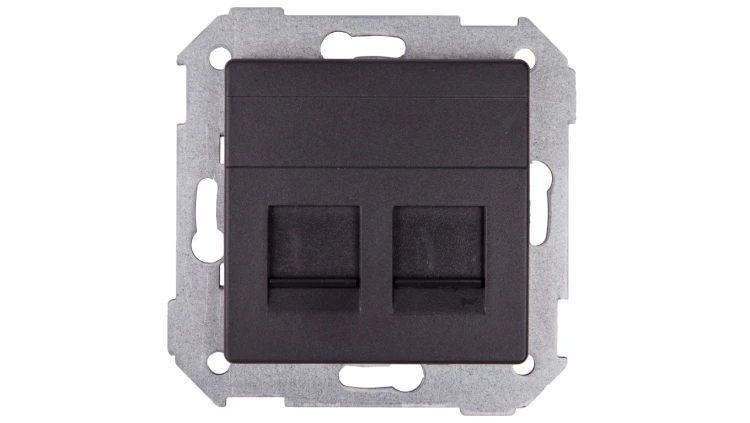 Simon 82 Pokrywa gniazda komputerowego podwójnego 2xRJ45 płaska z adapterem i przesłoną grafit 82006-38