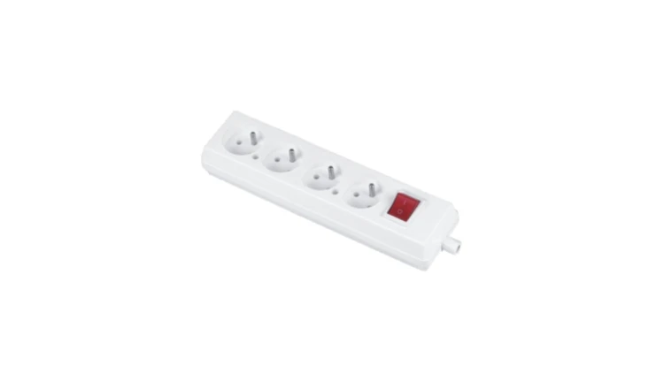 Gniazdo przenośne czterokrotne 16A 2P+Z 250V z wyłącznikiem białe GN-470WS
