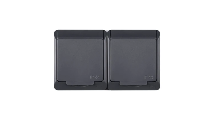 HERMES Gniazdo podwójne z/u 2P+Z SCHUKO IP44 antracyt 0325-07