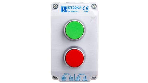 Kaseta sterownicza 2-otworowa zielony/czerwony 1Z 1R szara IP65 ST22K2\01-2