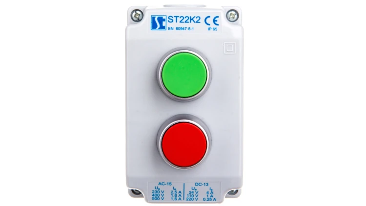 Kaseta sterownicza 2-otworowa zielony/czerwony 1Z 1R szara IP65 ST22K2\01-2