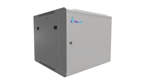 Szafa rack montowana na ścianie, drzwi blaszane pełne Extralink 9U 600x600 ASP Szara
