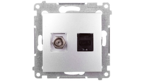 Simon 54 Gniazdo antenowe i komputerowe typu F i RJ45 kat.6 srebrny mat DASFRJ45.01/43